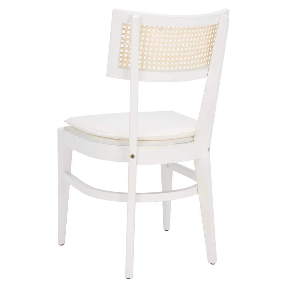 White Rubberwood Upholstered Dining Chair with Cane Backrest