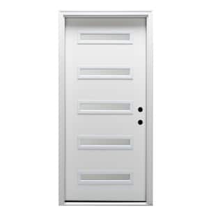 Davina 32 in. x 80 in. Left-Hand Frosted Glass Inswing 5-Lite Primed Fiberglass Prehung Front Door on 6-9/16 in. Frame