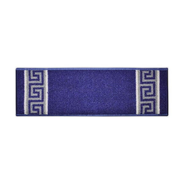 RugStylesOnline Meander Custom Size Navy 8 in. x 26 in. Indoor Carpet Stair Tread Cover Slip Resistant Backing (Set of 13)