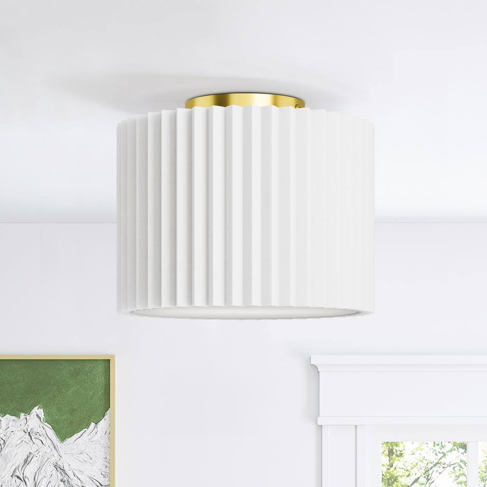 Regan 11 in. 1-Light Brass Fabric Modern Semi Flush Mount Lighting Hallway Bedroom Ceiling Lights Fixtures price history on PriceWatchPro