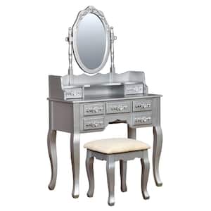 Zehner 2-Piece Silver Oval Mirror Vanity Set