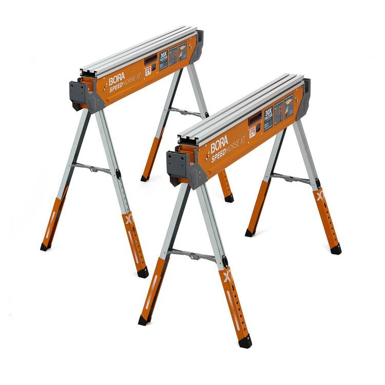 BORA 30 in. to 36 in. H Adjustable Steel Speedhorse XT Sawhorse Twin Pack w/TRX TopTrack