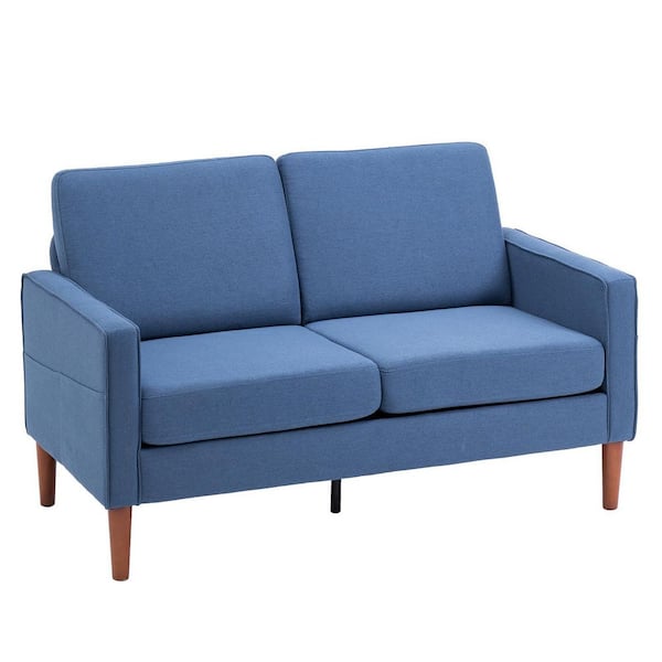 Winado 53.5 in. Navy Blue Linen 2-Seater Loveseat