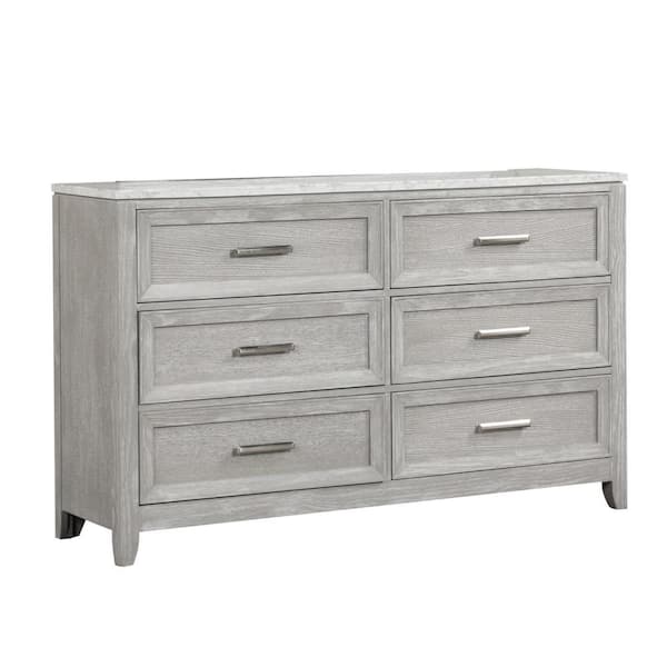 Benjara Gray and Chrome 6-Drawer 64.96 in. W Dresser without Mirror