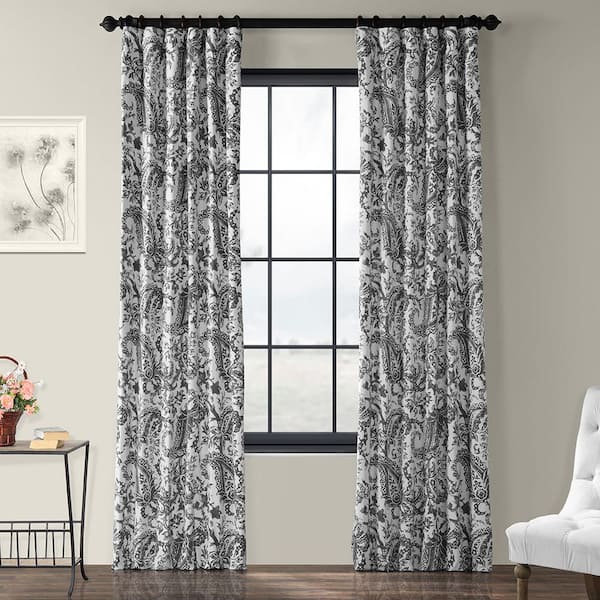Exclusive Fabrics & Furnishings Edina Gray Printed Cotton Rod Pocket Room Darkening Curtain - 50 in. W x 108 in. L (1 Panel)
