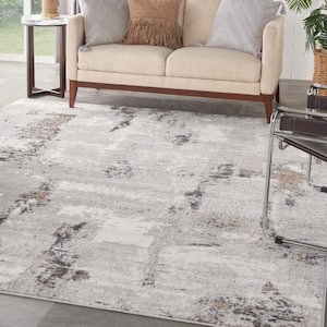 Elation Grey Ivory 9 ft. x 12 ft. Floral Medallion Contemporary Area Rug