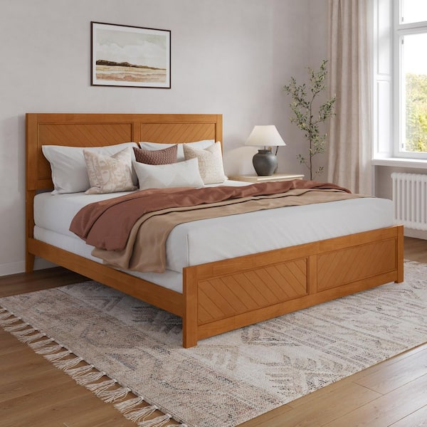 Canyon Light Toffee Natural Bronze Solid Wood Frame King Foundation Panel Bed Frame with Matching Footboard
