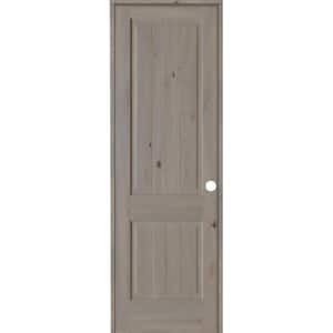 30 in. x 96 in. Knotty Alder 2 Panel Left-Hand Square Top V-Groove Grey Stain Solid Wood Single Prehung Interior Door