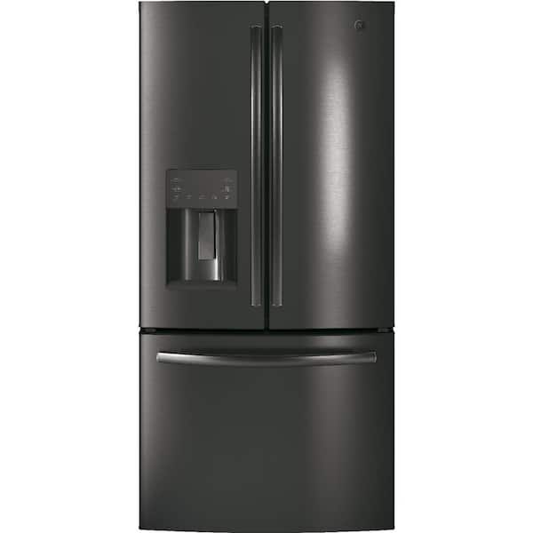 GE 17.5 cu. ft. French Door Refrigerator in Black Stainless Steel, Counter Depth and Fingerprint Resistant