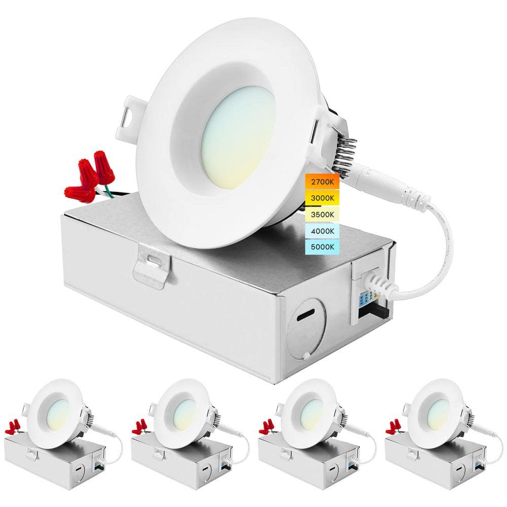 3 in. Canless with J-Box 10W 5CCT Selectable 800LM Remodel IC Rated Integrated LED Recessed Light Kit Wet Rated (4-Pack) price history on PriceWatchPro