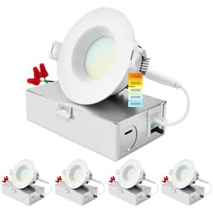 3 in. Canless with J-Box 10W 5CCT Selectable 800LM Remodel IC Rated Integrated LED Recessed Light Kit Wet Rated (4-Pack)