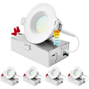 3 in. Canless with J-Box 10W 5CCT Selectable 800LM Remodel IC Rated Integrated LED Recessed Light Kit Wet Rated (4-Pack)