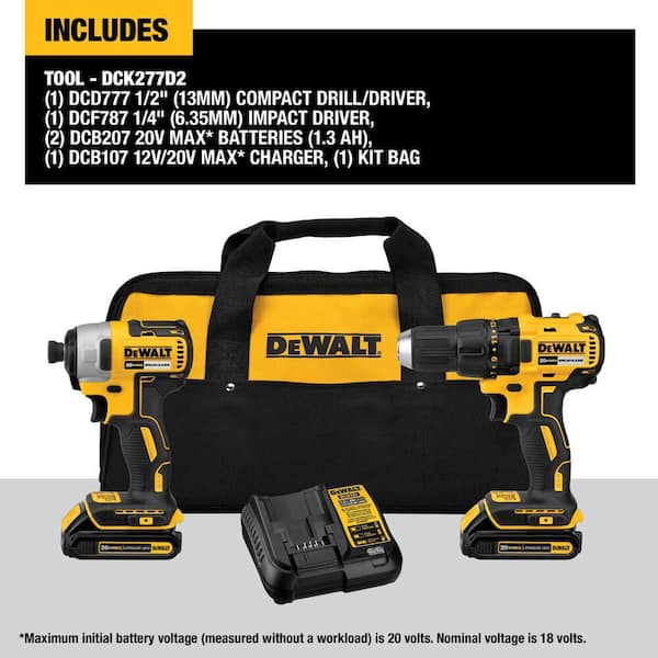 20V MAX Lithium-Ion Cordless 2-Tool Combo Kit with (2) 2.0 Ah Batteries, Charger and Kitbag