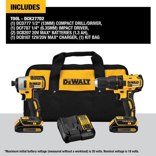 20V MAX Lithium-Ion Cordless 2-Tool Combo Kit and 20V MAX Cordless Inflator with (2) 2 Ah Batteries, Charger and Kitbag