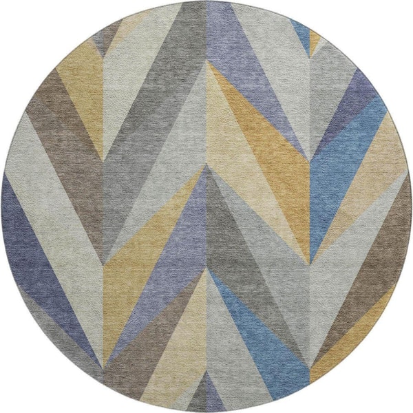 Mayfield Premium Machine Washable Abstract AMF2265 Gold 8 ft. x 8 ft. Round Rug