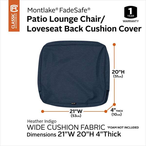 Heather Indigo Blue Classic Accessories Montlake Water-Resistant 23 x 20 x 4 Inch Patio Lounge Back Cushion 