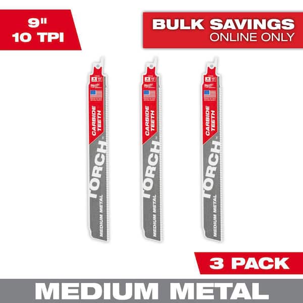 Milwaukee 9 in. 10 TPI The TORCH with Carbide Teeth Metal Cutting Sawzall Reciprocating Saw Blade (3-Pack)