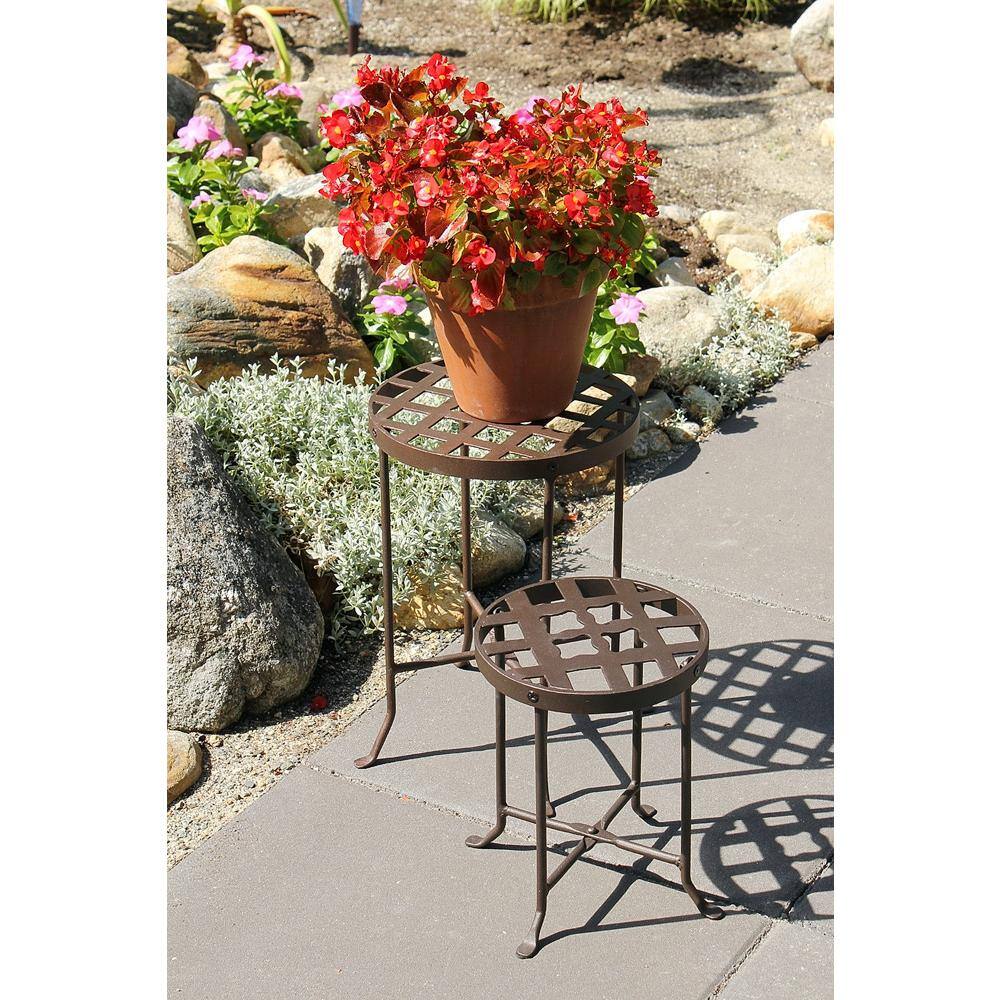 Bronze Wrought Iron Round Plant Stand, 24.75" High