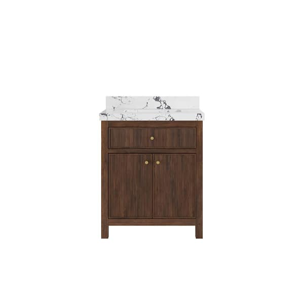 Willow Collections Sonoma Teak 30 in. Single Sink Freestanding Dark Walnut Bath Vanity with Viola Night Qt. Top Unassembled