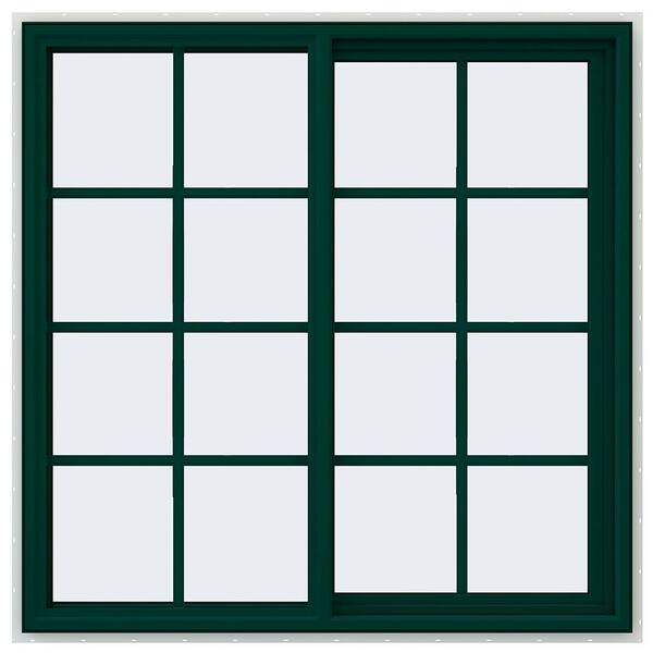 JELD-WEN 47.5 in. x 47.5 in. V-4500 Series Green Painted Vinyl Right-Handed Sliding Window with Colonial Grids/Grilles
