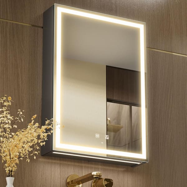 20 in. W x 28 in. H Large Rectangular Wall Mount LED Lighted Medicine Cabinet with Mirror