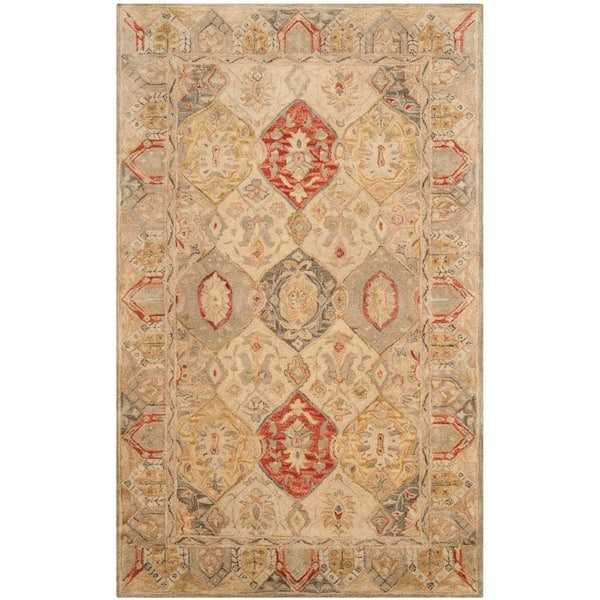 Antiquity Beige/Multi 6 ft. x 9 ft. Geometric Floral Border Area Rug