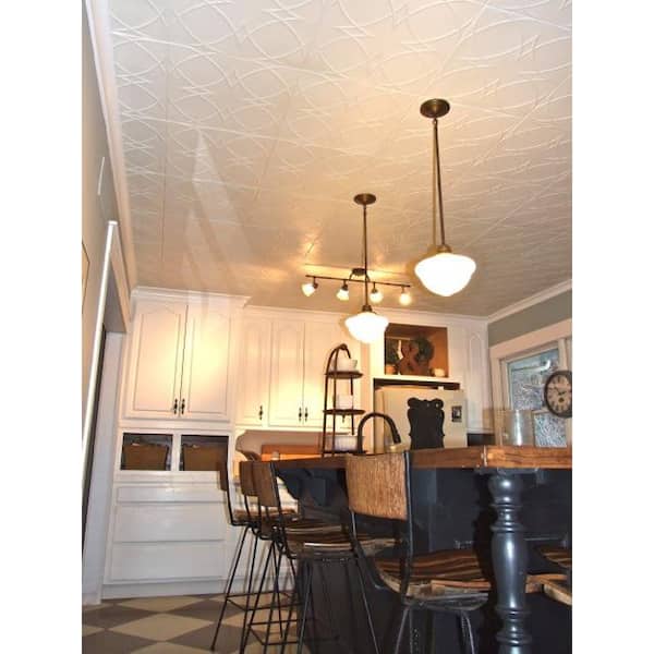 Circles and Stars Plain White 1.6 ft. x 1.6 ft. Glue Up Foam Ceiling Tile (768 sq. ft. /Case)