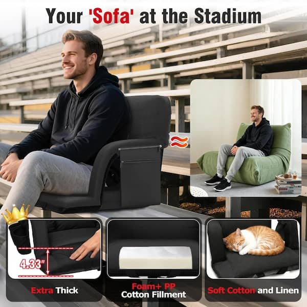 2PK Padded Stadium Seat W/ Back Support,Sofa Style Cushion Bleacher Chair, Reclining Bleacher Chair with Armrests,25in.