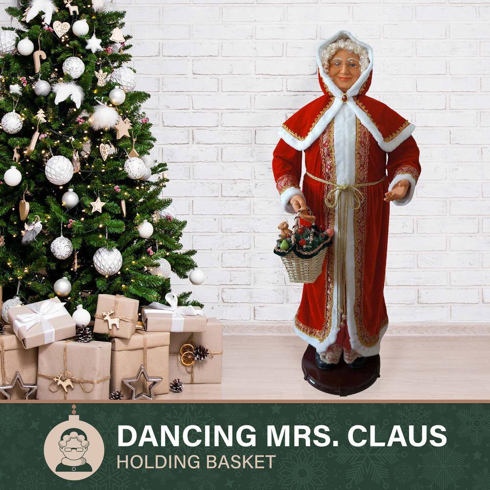 Life-Size Red Velvet Dancing Mrs. Claus with Basket