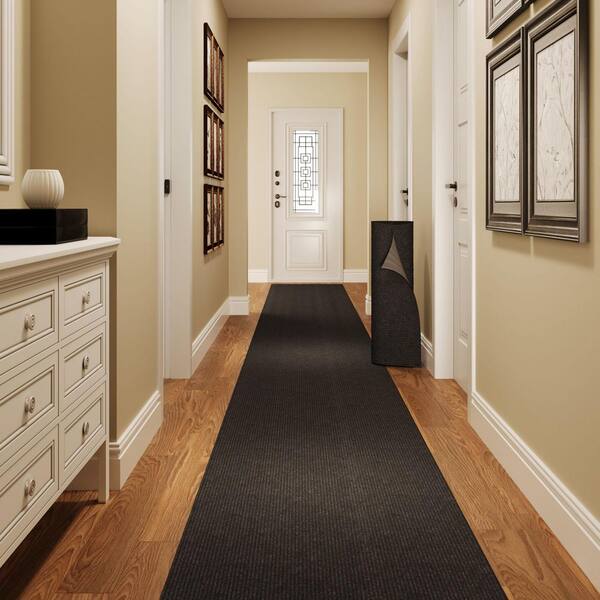 24-inch Wide Heavy-Duty Custom-Length Runner Rug. Non-Slip, Stain-Resistant for Entryways, Hallways, and Offices. Black