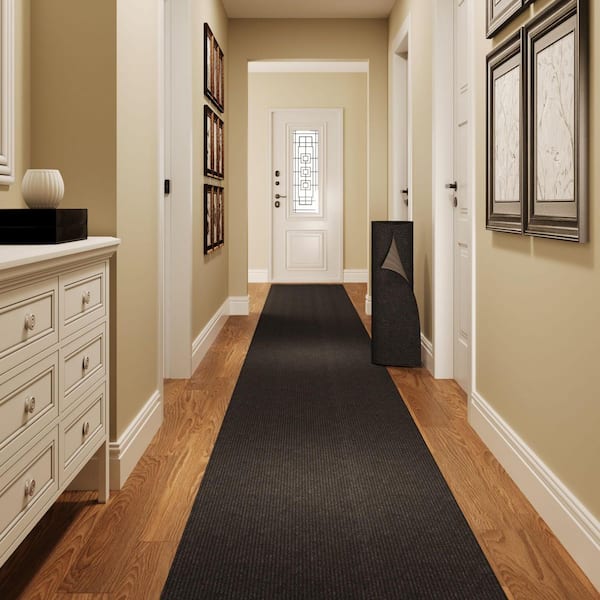 31-inch Wide Heavy-Duty Custom-Length Runner Rug. Non-Slip, Stain-Resistant for Entryways, Hallways, and Offices. Black
