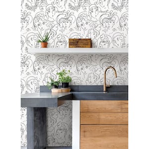 Lovely Ladies Who Lunch Black Novelty Vinyl Peel and Stick Wallpaper Roll