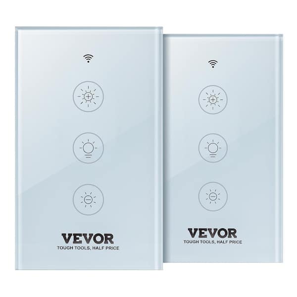 VEVOR LED Wi-Fi Dimmable Switch 2 Amp Smart Illuminated Touch Dimmer Light Switch White with Panel APP Remote Control (2-Pack)