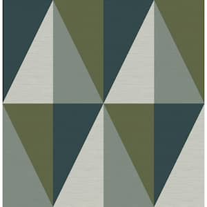 Aspect Green Geometric Faux Grasscloth Green Wallpaper Sample
