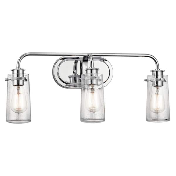 Braelyn 24 in. 3-Light Chrome Vintage Bathroom Vanity Light with Seeded Glass Shade