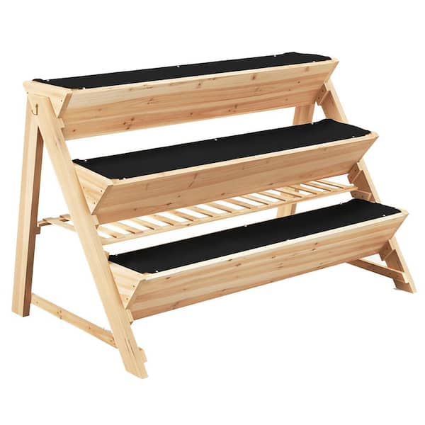 Gymax 43 In X 9 In X 6 In Wood 3 Tier Raised Garden Bed With 2 Side