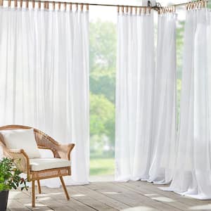 Darien White Solid Polyester Indoor/Outdoor 52(in)X84(in) Adhesive Loop Tab Top Sheer Curtain Panel