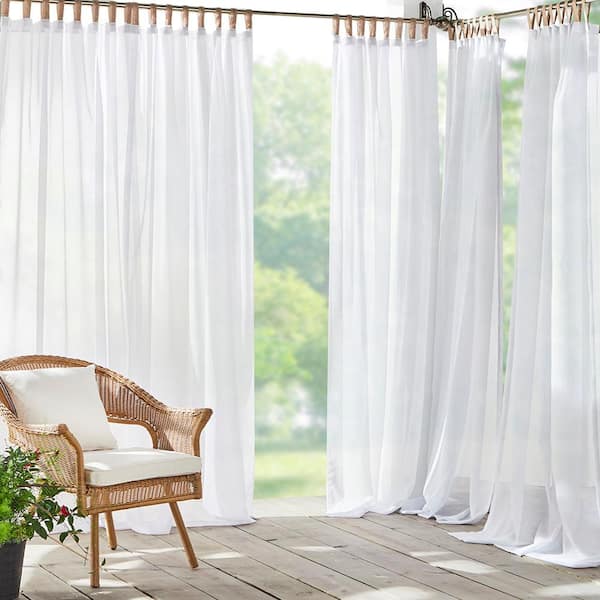 Elrene Darien White Solid Polyester Indoor Outdoor 52 In X84 Adhesive Loop Tab Top Sheer Curtain Panel 194590007966 The