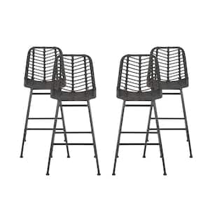 Sawtelle Grey and Black Faux Rattan Outdoor Patio Bar Stool (4-Pack)