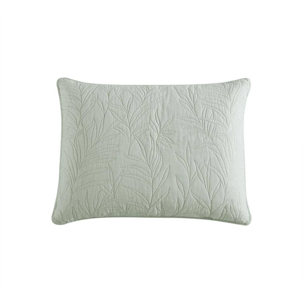 Sage Green Cotton Twin Quilt Set with Floral Stitch