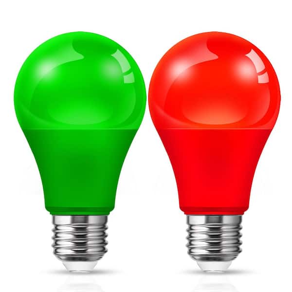 60-Watt Equivalent A19 Red and Green LED Light Bulb, Non-Dimmable Colored Bulb with E26 Base for Holiday(2-Pack)
