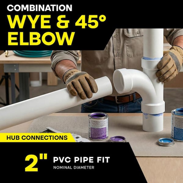 PLUMBFLEX 2 in. PVC DWV Combination Wye & 1/8 Bend 45° Elbow Hub