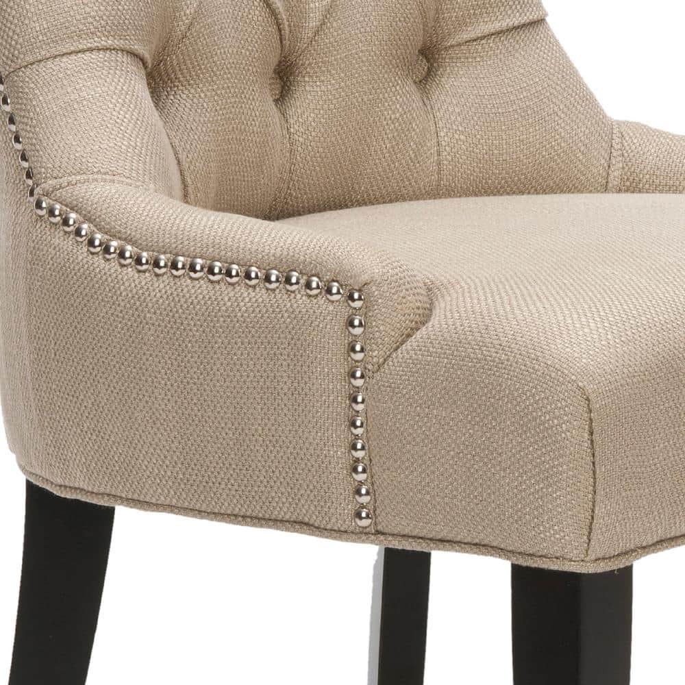 Amanda Beige Linen Tufted Side Chair with Espresso Legs