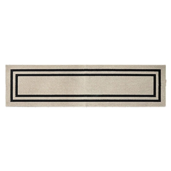 Washable Skid Resistant Natural Twist/Black 2.2 ft. x 8 ft. All Loop Tufted Area Rug