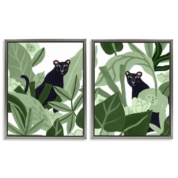 Stupell Industries Panthers Among Tropics by June Erica Vess 2 Pieces Gray Floater Frame Animal Graphic Art Print 21 in. x 17 in.