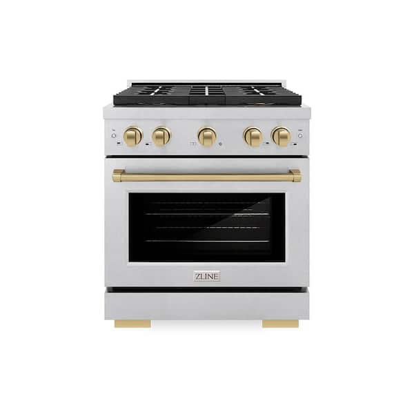 Autograph 30 in. 4.2 cu. ft. Paramount Gas Range with 4-Burner Cooktop and Gas Oven in Satin Stainless and Champagne