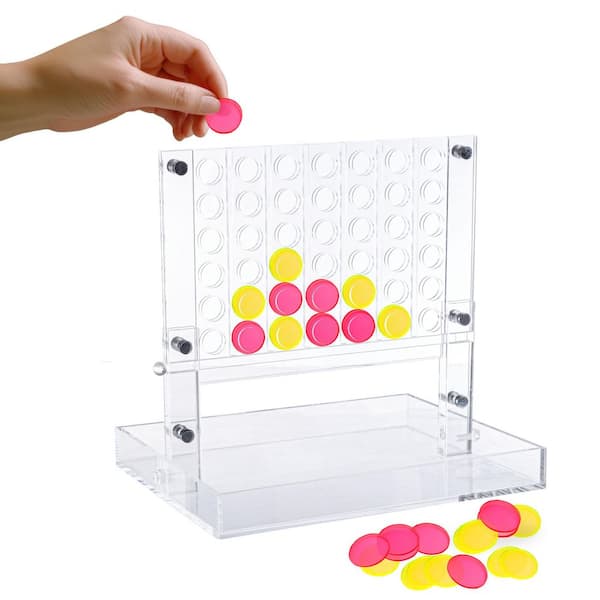 4 in. Pink/Yellow Acrylic A Row Game - Fun Strategy Game and Tabletop Decoration - Functional Desk Decor