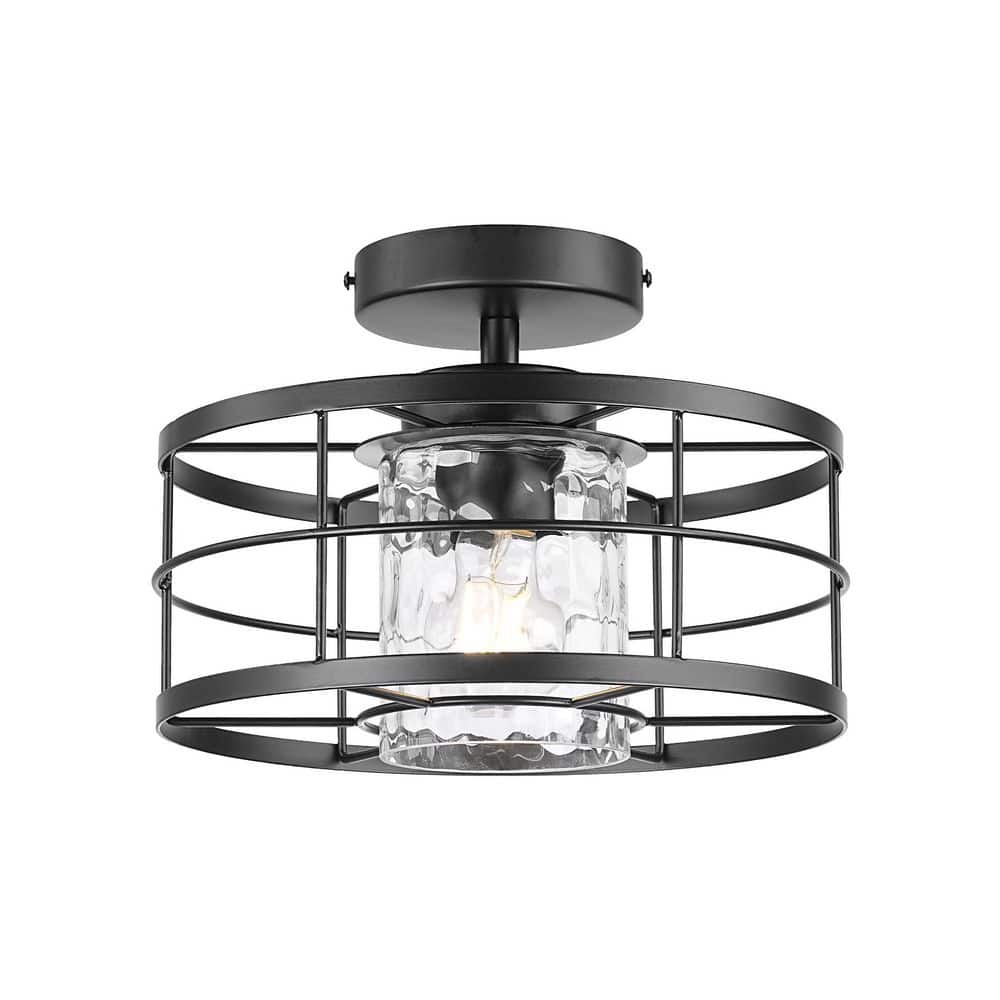 11 in. 1-Light Modern Drum Matte Black Semi-Flush Mount Ceiling Light with Clear Glass Shade for Bedroom, Dining Room price history on PriceWatchPro