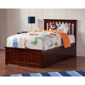Mission Walnut Twin XL Solid Wood Storage Platform Bed with Matching Foot Board with 2 Bed Drawers