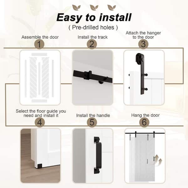 60 in. x 84 in. White Finished Solid Core MDF Herringbone Shape Sliding Barn Door Slab with Hardware Kit and Soft Close